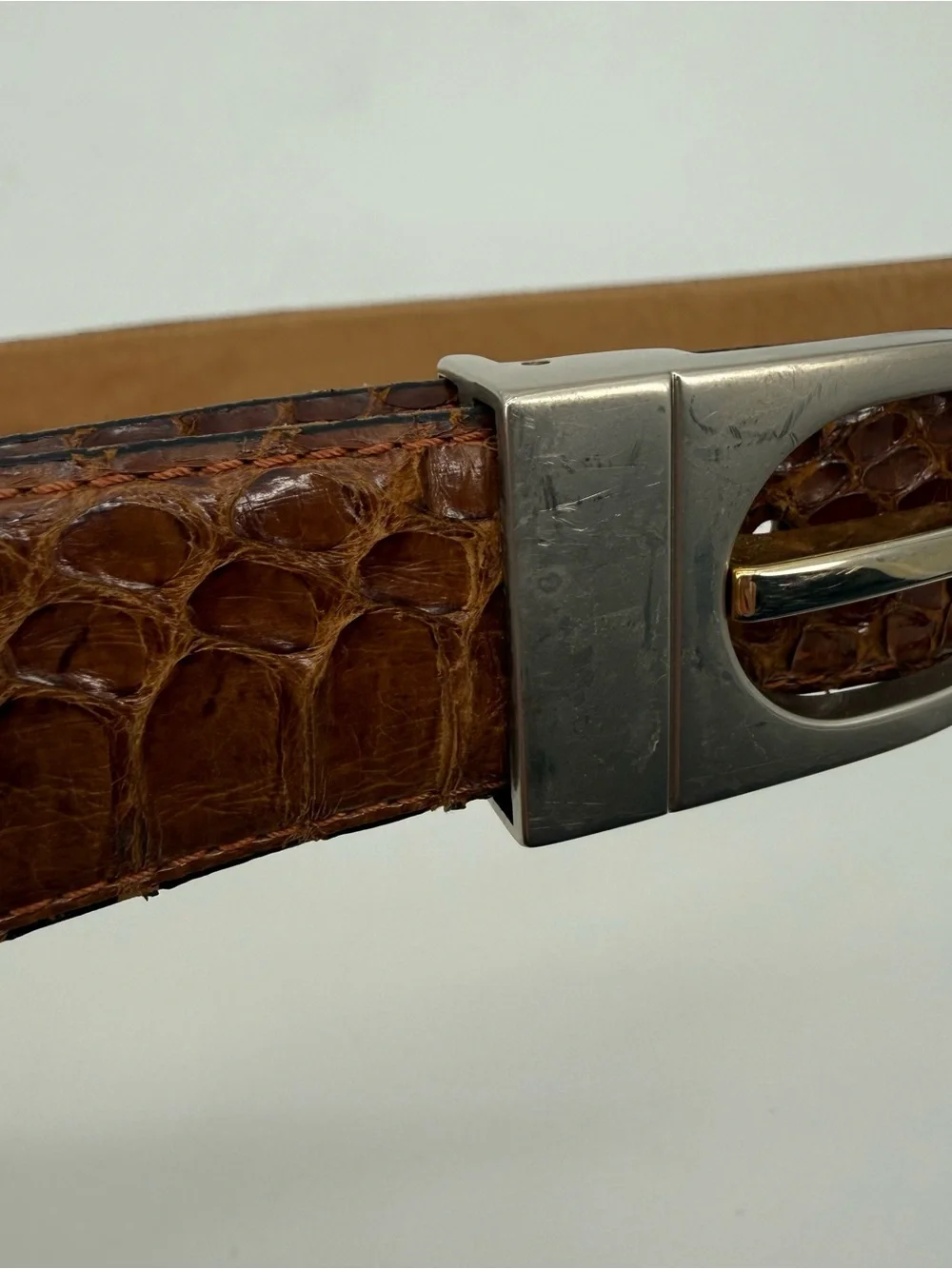 Christopher Roberts Mens Snakeskin Leather Belt Size 38 Silver Tone Hardware Vtg